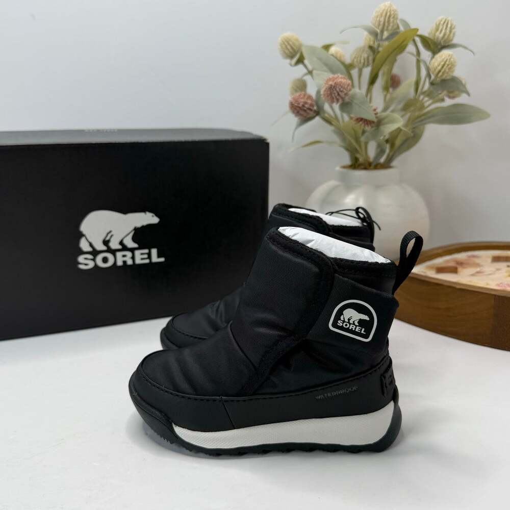 Sorel Whitney II Plus Waterproof Boot Black/Sea Salt NV5166-010 Toddler 7 NWB